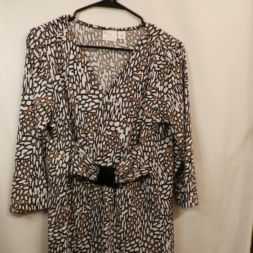 Women with control Size M Blouse attached buckle, animal print work, office,